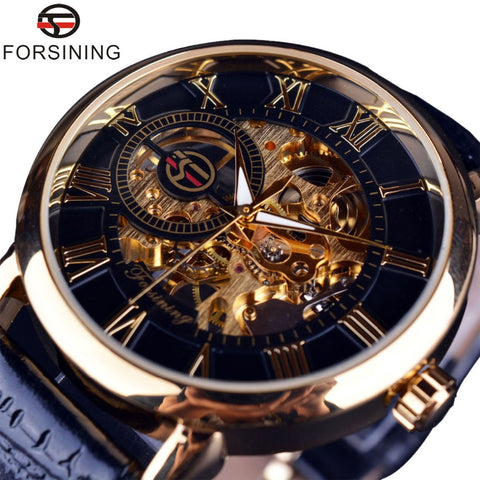 Forsining Black Golden 3D Literal Design Watch