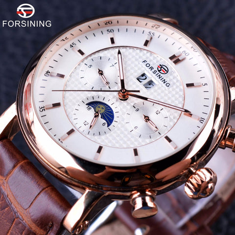 Forsining 2016 Luxury Rose Golden Series Moon Phase Calendar Design Clock Men Watch Top Brand Luxury Automatic Male Wrist Watch