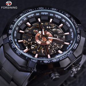 Sport Racing Series Skeleton Stainless Steel Black Golden Dial
