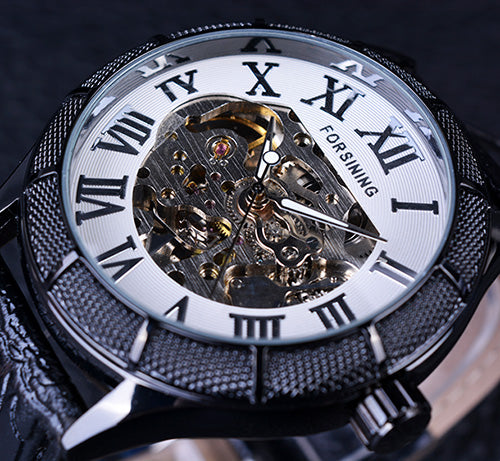 Forsining Skeleton Watch Transparent Roman Number Watches Men Luxury Brand Mechanical Men Big Face Watch Steampunk Wristwatches