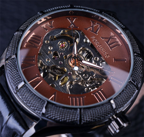 Forsining Skeleton Watch Transparent Roman Number Watches Men Luxury Brand Mechanical Men Big Face Watch Steampunk Wristwatches
