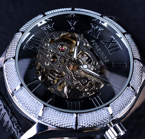 Forsining Skeleton Watch Transparent Roman Number Watches Men Luxury Brand Mechanical Men Big Face Watch Steampunk Wristwatches