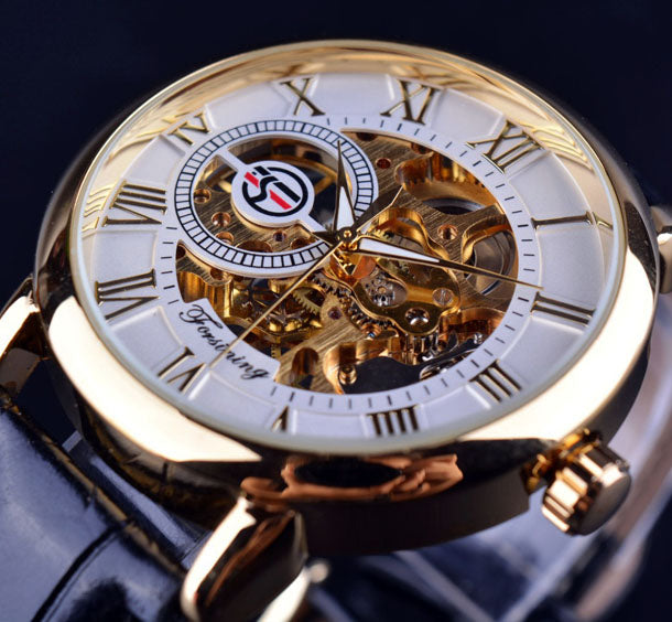 Forsining Black Golden 3D Literal Design Watch