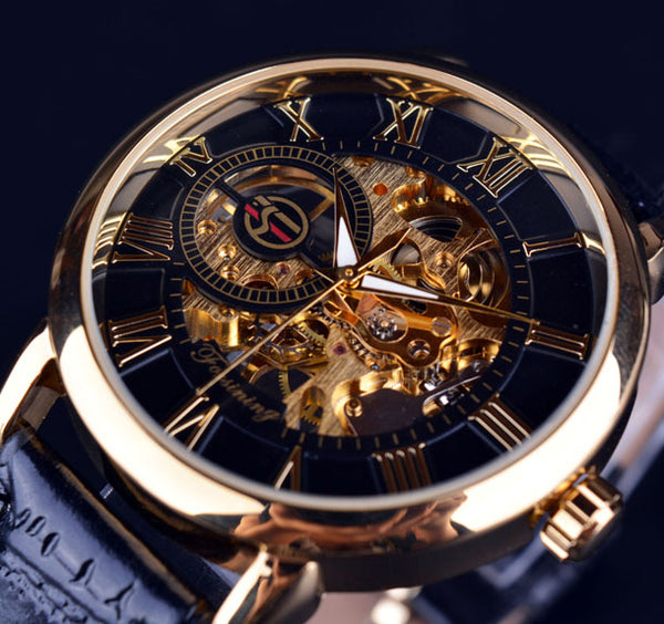 Forsining Black Golden 3D Literal Design Watch
