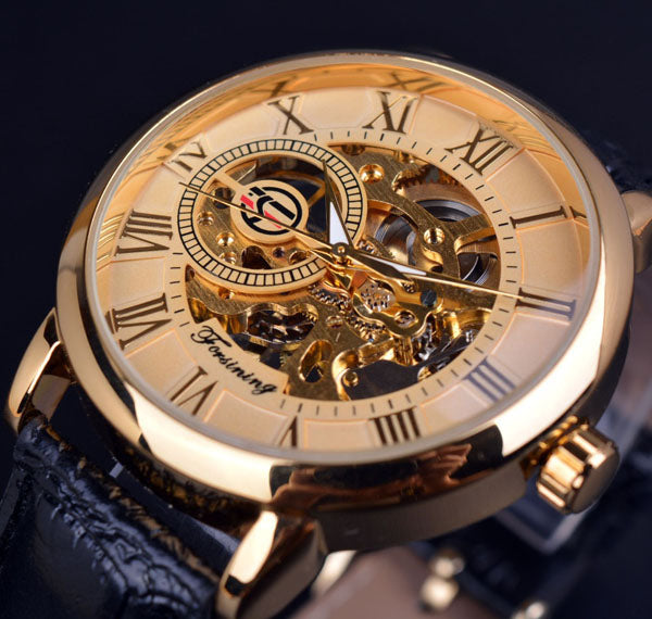 Forsining Black Golden 3D Literal Design Watch