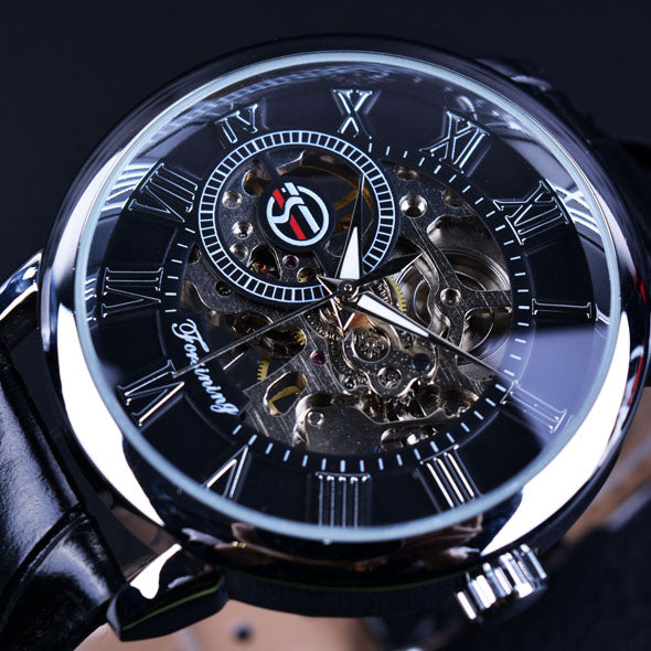 Forsining Black Golden 3D Literal Design Watch