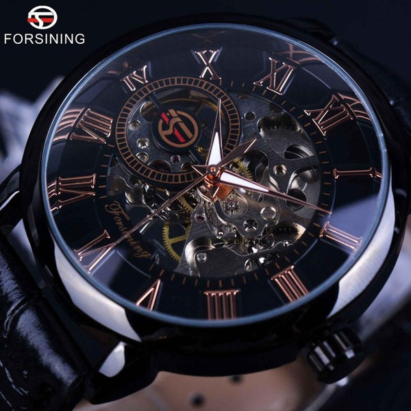 Forsining Black Golden 3D Literal Design Watch
