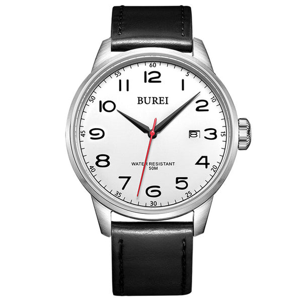 Men's Sapphire Crystal Genuine Leather Strap Quartz Watch