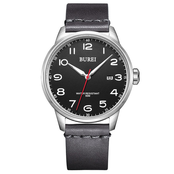 Men's Sapphire Crystal Genuine Leather Strap Quartz Watch