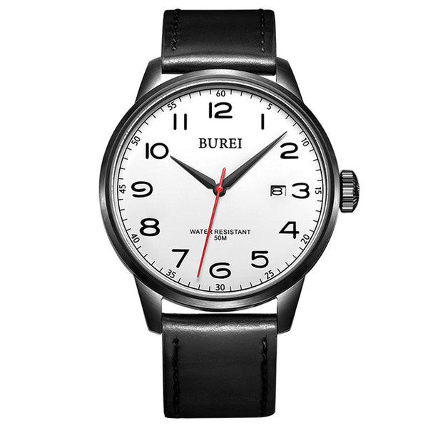 Men's Sapphire Crystal Genuine Leather Strap Quartz Watch