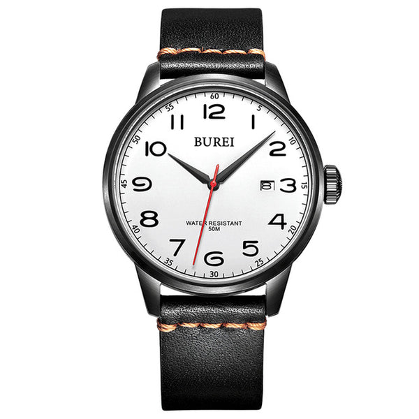 Men's Sapphire Crystal Genuine Leather Strap Quartz Watch