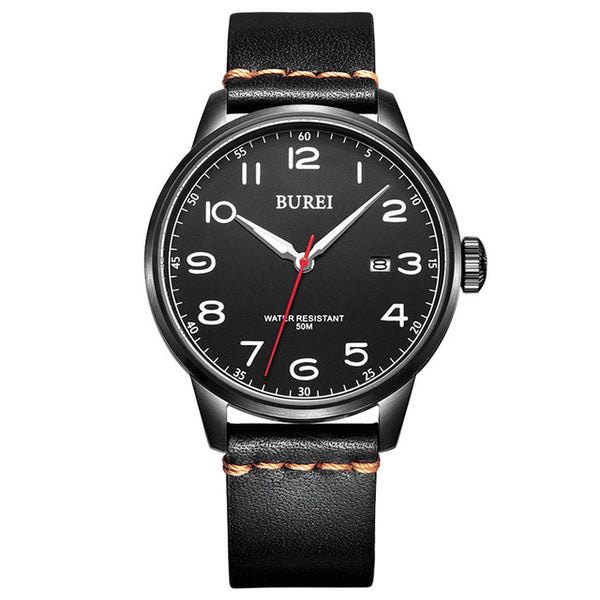 Men's Sapphire Crystal Genuine Leather Strap Quartz Watch