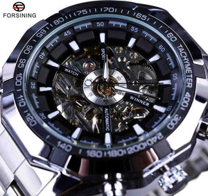 Sport Racing Series Skeleton Stainless Steel Black Golden Dial