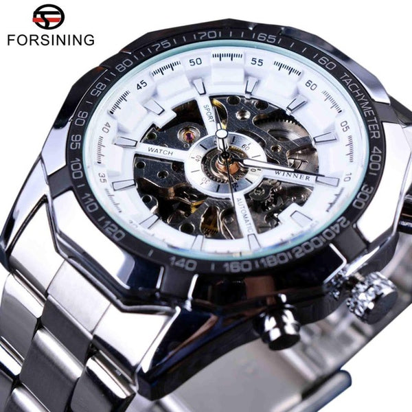 Sport Racing Series Skeleton Stainless Steel Black Golden Dial