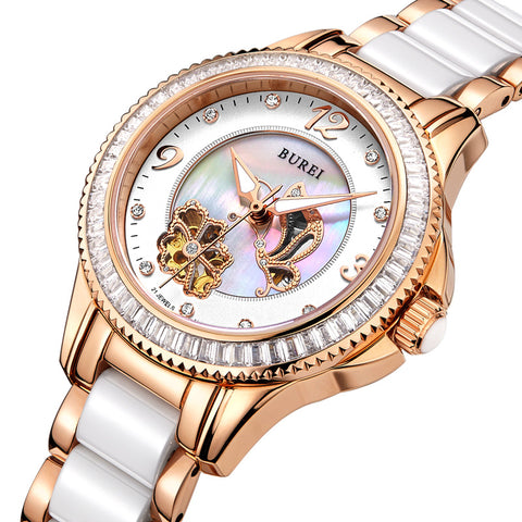 Ladies Ceramic Band Automatic Mechanical Watch Waterproof Wristwatches