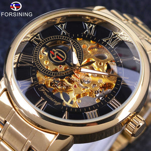 Forsining Retro Roman Number Display Mechanical Steampunk Design Transparent Mens Watches Top Brand Luxury Skeleton Wrist Watch