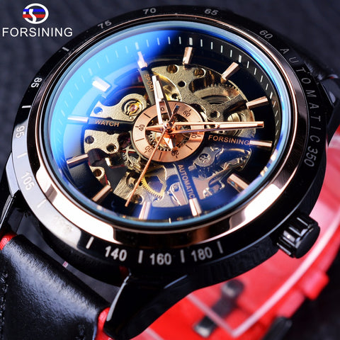 Forsining 2017 Racing Fashion Design Genuine Leather Belt Transparent Case Men Automatic Watch Top Brand Luxury Mechanical Clock