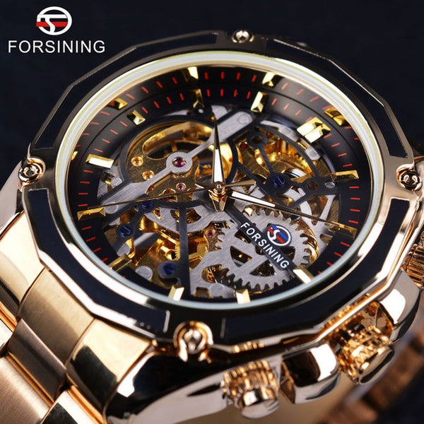 Forsining New Collection Transparent Case Golden Stainless Steel Watch