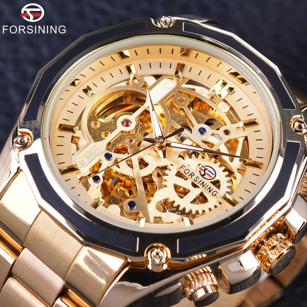 Forsining New Collection Transparent Case Golden Stainless Steel Watch