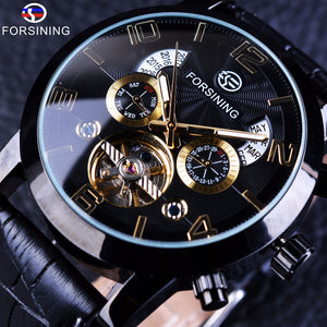 Tourbillion Black Golden Wave Dial Fashion Casual Design Men Watch