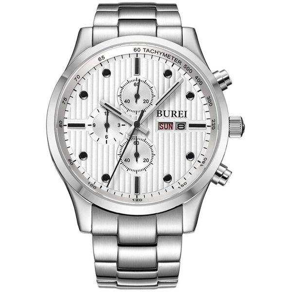 Crystal Multi Function Chronograph Quartz Watch Stainless Steel Wristwatches