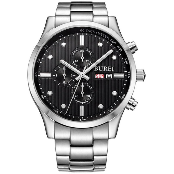 Crystal Multi Function Chronograph Quartz Watch Stainless Steel Wristwatches