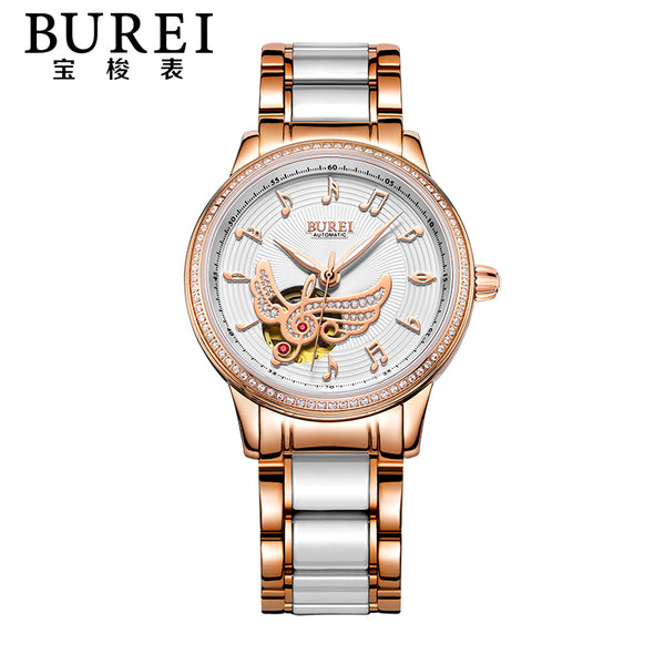 Ladies Ceramic Strap Automatic Mechanical Watch Waterproof Wristwatch