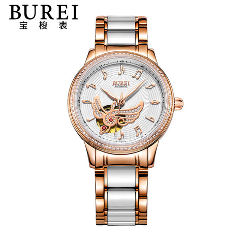 Ladies Ceramic Strap Automatic Mechanical Watch Waterproof Wristwatch