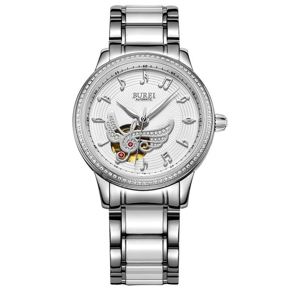 Ladies Ceramic Strap Automatic Mechanical Watch Waterproof Wristwatch