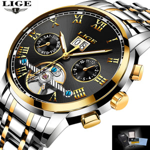LIGE Waterproof mechanical Watch Man Full Steel