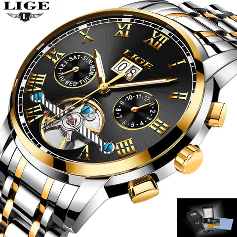 LIGE Waterproof mechanical Watch Man Full Steel