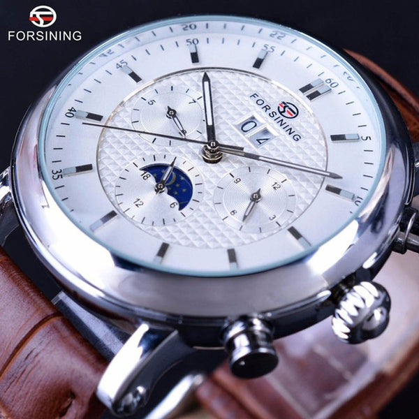Forsining 2016 Luxury Rose Golden Series Moon Phase Calendar Design Clock Men Watch Top Brand Luxury Automatic Male Wrist Watch