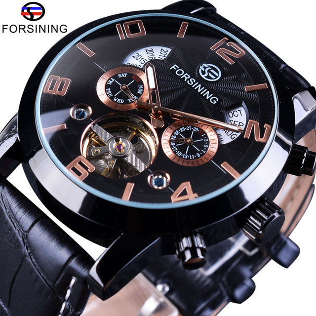 Tourbillion Black Golden Wave Dial Fashion Casual Design Men Watch