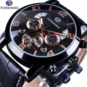 Tourbillion Black Golden Wave Dial Fashion Casual Design Men Watch