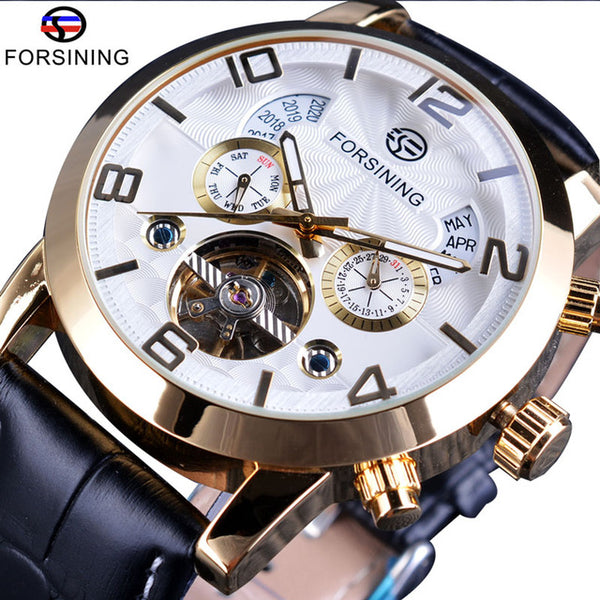 Tourbillion Black Golden Wave Dial Fashion Casual Design Men Watch