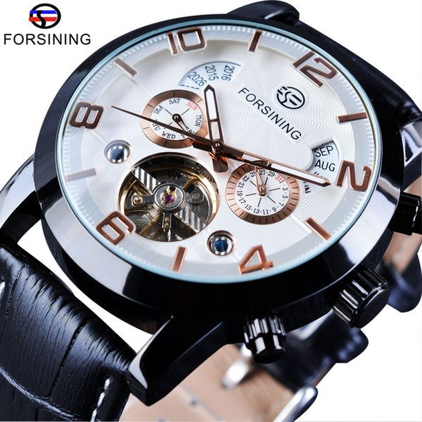 Tourbillion Black Golden Wave Dial Fashion Casual Design Men Watch