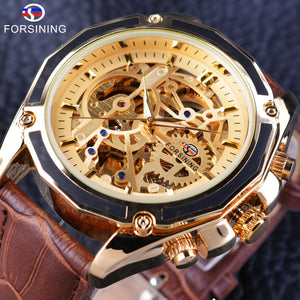 Transparent Luxury Gear Steampunk Brown Genuine Leather Belt