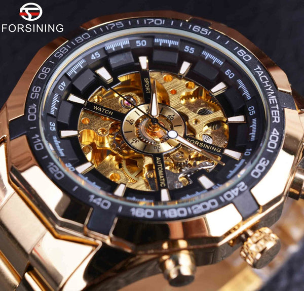 Forsining Men Watch Top Brand Luxury Full Golden Men Mechanical Skeleton Watch Men Sport Watch Designer Fashion Casual Clock Men