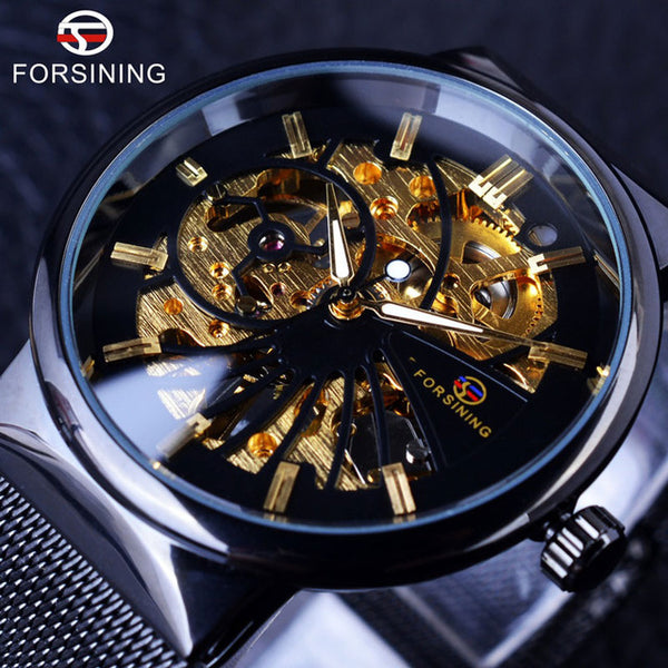 Forsining 2017 Fashion Neutral Design Silver Steel Men Short Small Dial Mens Watches Top Brand Luxury Mechanical Skeleton Watch