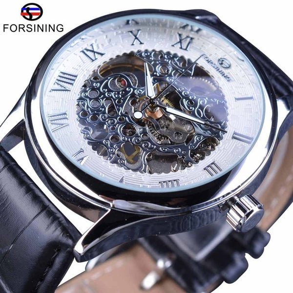 Forsining Retro Classic Design Roman Number Display Transparent Case Mechanical Skeleton Watch Men Watch Top Brand Luxury Clcok