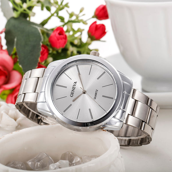 Fashion Women Men Simple Stainless Steel Analog Quartz Wrist Watch