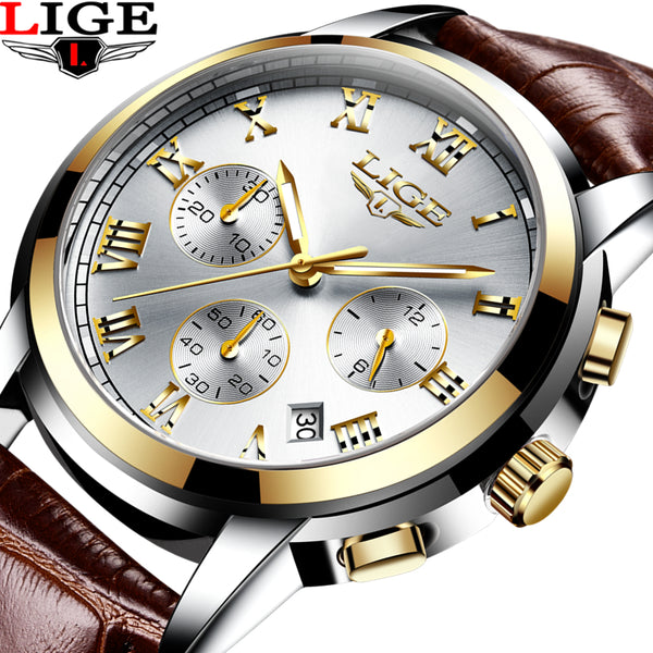 Men Leather Waterproof Watch