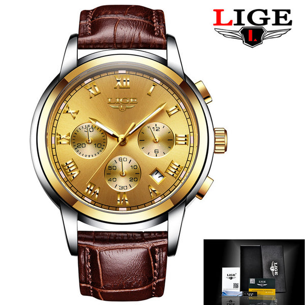 Men Leather Waterproof Watch
