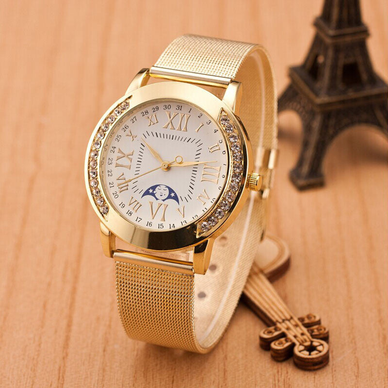 Womens Classic Gold Steel Wrist Watch