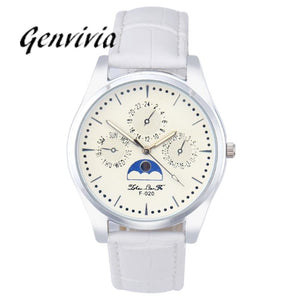 GENVIVIA Man Round Case Watch 3 Colors Fashion Quartz Dial Leather Analog WristWatch Male Relogio