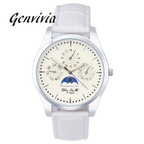 GENVIVIA Man Round Case Watch 3 Colors Fashion Quartz Dial Leather Analog WristWatch Male Relogio