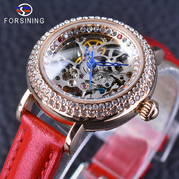 Red Genuine Leather Ladies Diamond Bezel MILAN Watch