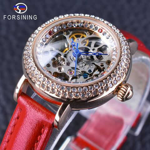 Red Genuine Leather Ladies Diamond Bezel MILAN Watch