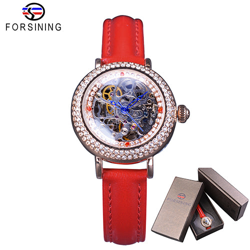 Red Genuine Leather Ladies Diamond Bezel MILAN Watch