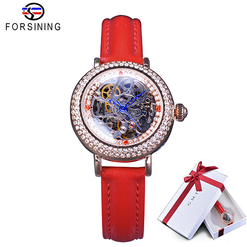Red Genuine Leather Ladies Diamond Bezel MILAN Watch